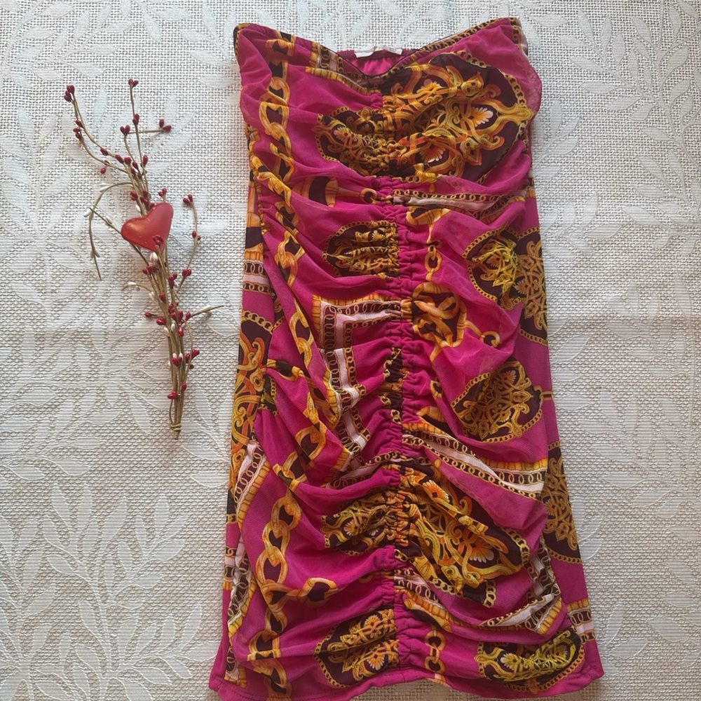 Timing Pink and Gold Strapless Dress